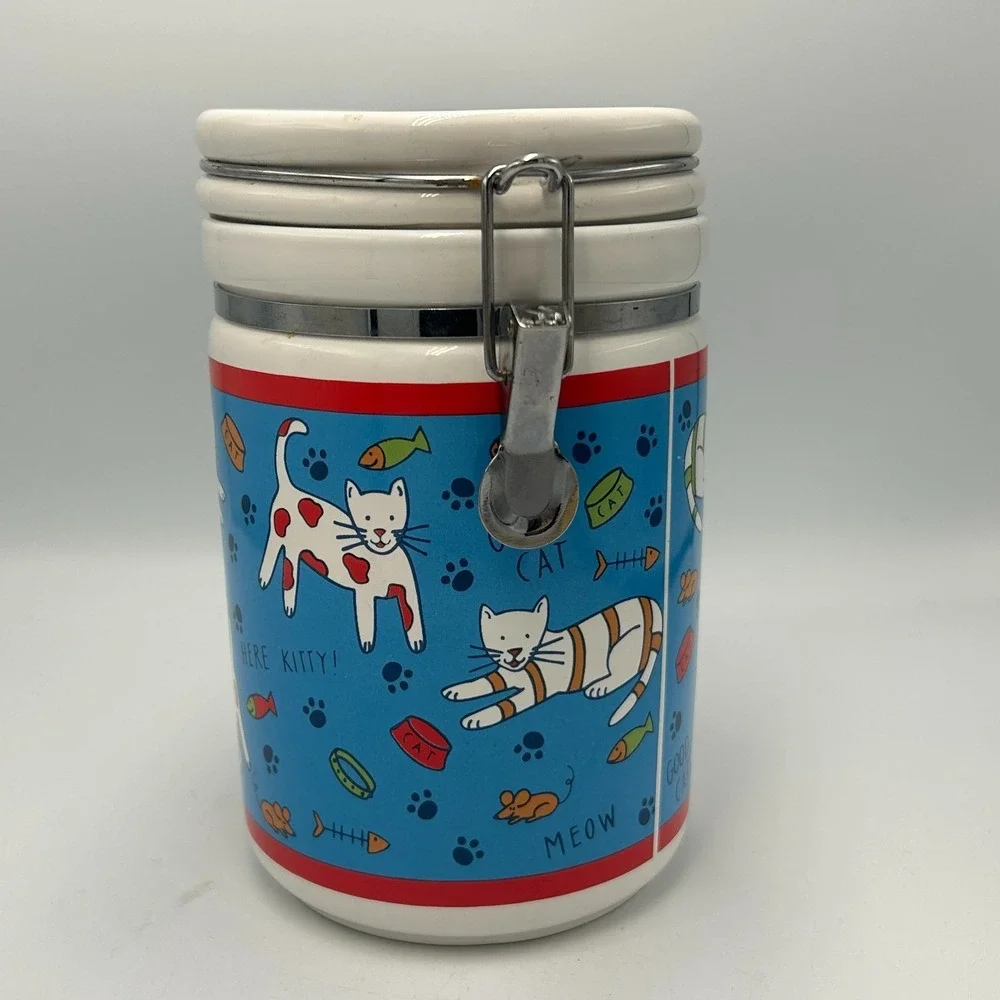 Cat Treat Jar Canister Signature Housewares Riviera Van Beers Kitty Paw Prints